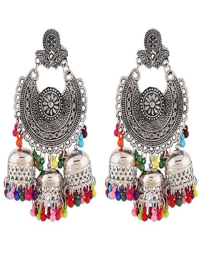 JD'Z COLLECTION Jhumki Traditional Fashion Jewelry Earrings Wedding Wear Jhumka, Indian Bollywood Stylish Oxidized Mangtika Tribal Earring Set For Women (Design-3) - Image 3